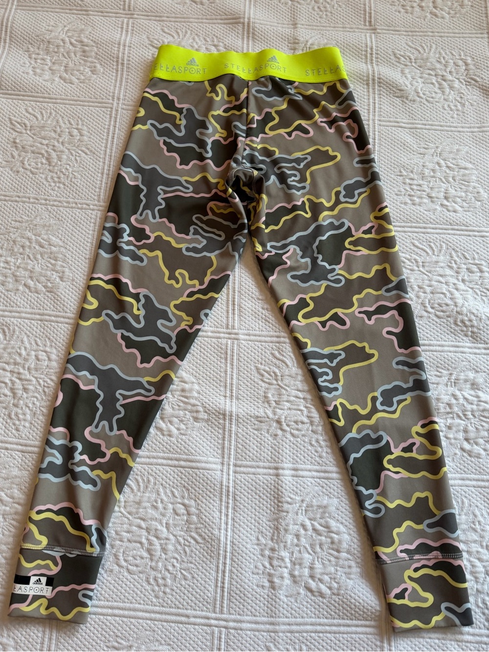 Bundle Adidas Stella McCartney Stellasport Leggings Red Rose/Camo Neon Waist - Picture 8 of 13